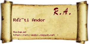 Réti Andor névjegykártya